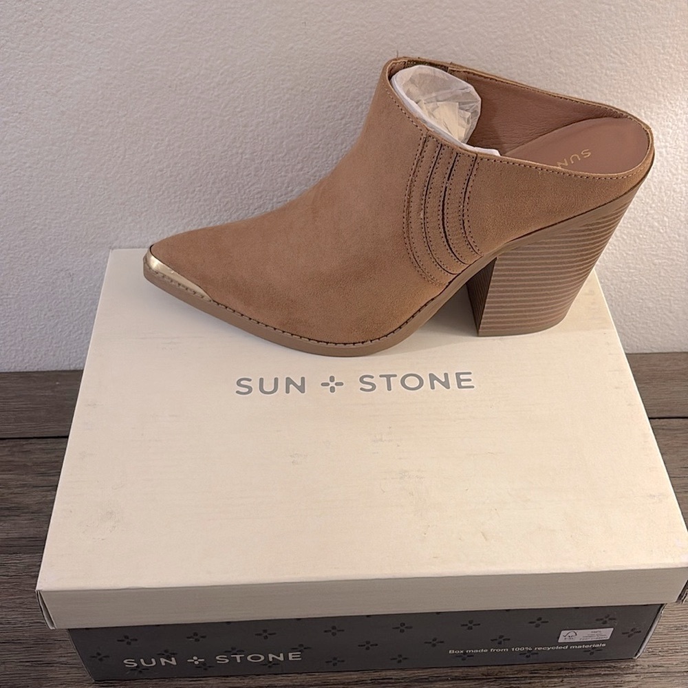 NIB [Sun + Stone] Deyzaa Faux Suede Pointed Toe Mules Women’s Sz 5.5 or 11 - Picture 5 of 16